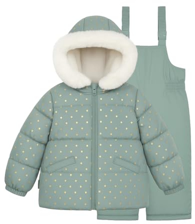OSHKOSH B'GOSH Girls' Ski Jacket and Snowbib Snowsuit Outfit, Dusty Green with Gold Dot, 12MO