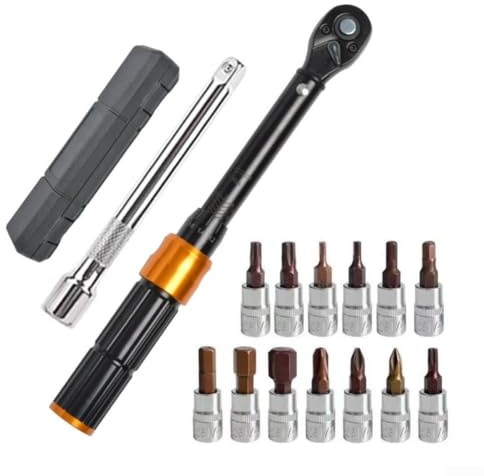 Feeshoppher Lot de 15 clés dynamométriques de précision 1 4 pouces Type de clic 2 à 24 Nm réglable avec cliquet à 72 dents à dégagement rapide embouts en acier au chrome vanadium douilles hexagonales