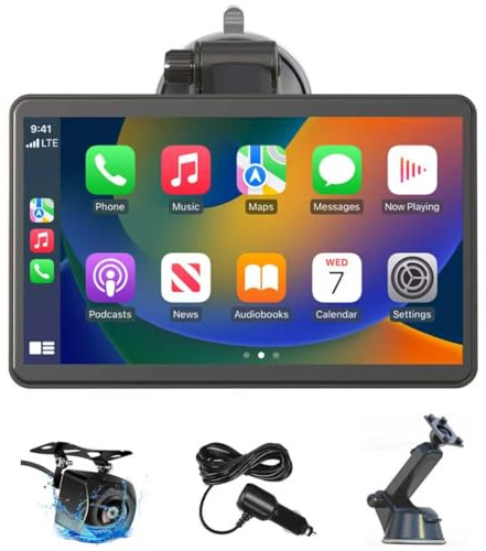 7 Pantalla Carplay Coche Sin Instalación para A-pple Car Play y Android Auto, Pantalla Táctil para Coche con Cámara Trasera, Bluetooth, Mirror Link, Navegación GPS, Asistencia de Voz, FM, AUX