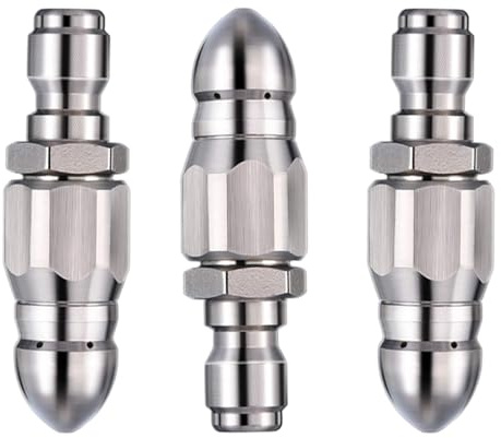 Powerful Pipe Cleaning and Unclogging Nozzle, 3PCS Stainless Steel Sewer Jet Nozzle for Pressure Washer, 1/4 Quick Connect, Max 5000 PSI Drain & Pipe Cleaning Tool