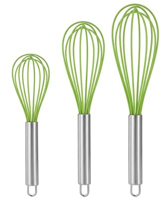 Set di fruste in silicone, confezione da 3, frusta antigraffio, da utilizzare in modo sicuro su pentole antiaderenti, perfette per mescolare, montare, mescolare, cucinare, cuocere, schiumare, colorate