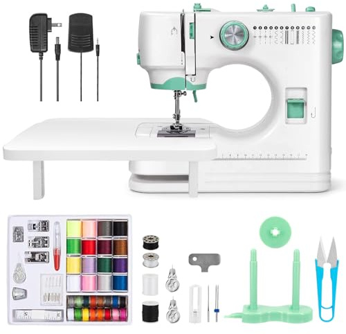 Ykall Sewing Machine with Extension Table & 12 Stitches | 6 Presser Feet, Foot Pedal, 2-Speed Control, Adjustable Tension, Full Accessory Kit, for DIY & Clothes Mending