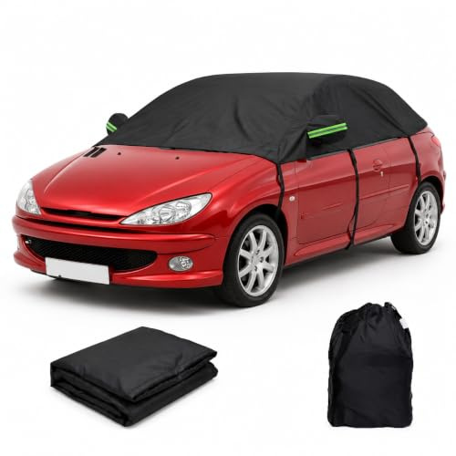 Autoabdeckung Wasserdicht Outdoor Halbgarage für Peugeot 206 CC 2000-2007 (Cabriolet) 420D Allwetterschutz Autoplane Abdeckplane Auto Sommer, UV-Schutz Staubdicht Autogarage Abdeckung(Schwarz)