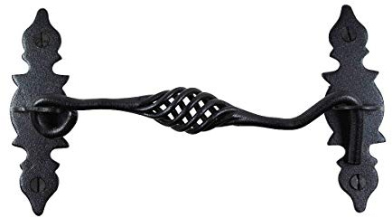 Renovators Supply Manufacturing Door Latch Lock 6.6 in. Black Birdcage Style Wrought Iron Hook and Eye Latch for Door with Mounting Hardware