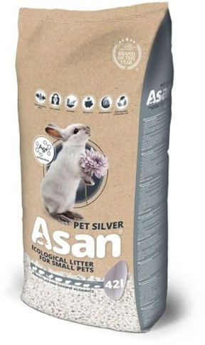 Asan Pet Silver 42 l – Staubfreie Einstreu für Zwergkaninchen & Nager, mit antibakteriellem kolloidalem Silber, Aloe Vera, Geruchs- & Feuchtigkeitsaufnahme, hypoallergen & umweltfreundlich