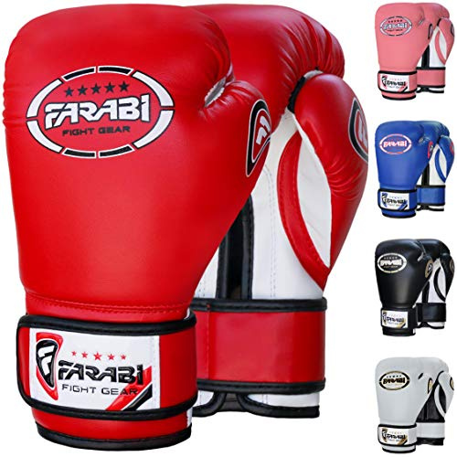 Farabi Sports 6 oz 8 oz Boxhandschuhe Kinder Box Handschuhe MMA Muay Thai Kickboxen Sparring Boxsack Training Kinder Boxhandschuhe (Red, 6-oz)