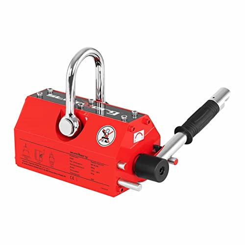 Steinberg Systems Lifting Magnet Magnetic Lifter SBS-ML 500 (500 kg lifting capacity, 1500 kg traction, Manual lever operation, Magnetism without electricity) Red