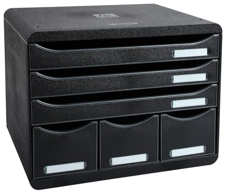 Exacompta 306714D Ablagebox Glossy Querformat mit 6 Schubladen für DIN A+ Dokumente. Belastbare Schubladenbox mit hoher Kapazität für mehr Platz auf dem Schreibtisch Store Box Blauer Engel Schwarz