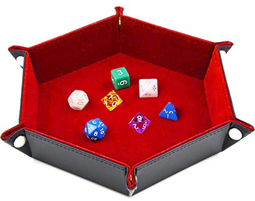 SIQUK Tavola per Dadi Esagonale Pieghevole in PU e portadolci in Velluto Bordeaux Dice Tray per Dungeons And Dragons Gioco a D & D Rpg Dadi e Altri Giochi da Tavolo