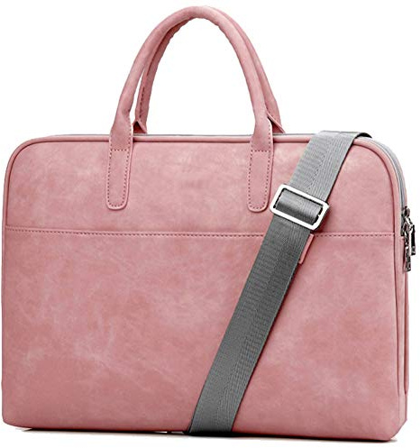 13-13.3 Inch Laptop Tote Bag Women Handbag Vintage PU Leather Briefcase Classic Shoulder Bag for Laptop/Ultra-Book/MacBook/Tablet, Pink Version 1