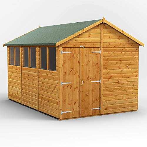 POWER High Grade Premium Apex Garden Wooden Shed with Double Door, Security Features, Door & Window Flexibility, made from Extra Thick Timber & Toughened Glass