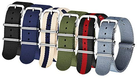 CIVO NATO Strap 6 Packs 16mm 18mm 20mm 22mm 24mm Ballistic Nylon Watch Band Zulu Straps Stainless Steel Spring Bar Buckle and Link Pin Tools, Black+Navy+Ribbons + Linen Navy+Red White Navy Blue+Army Green strap