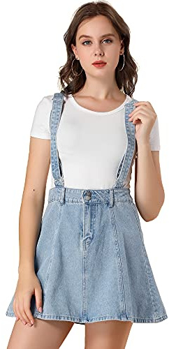 Allegra K Women's Denim Skirt Overall Adjustable Strap Braces Mini Suspender Washed Jean Skirts Medium Blue