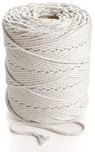 MB Cordas Makramee-Seil 4 mm 200 m - Natürliche Baumwollkordel - 3PLY Starke Baumwollschnur - Makramee Traumfänger, Wandbehang, Stricken, Häkeln - Ecru Weiß