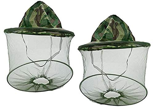 Gcroet 2pcs Bee Keeper Chapeaux, Apiculture Camouflage Apiculteur Anti-moustiques Abeille Bug Insectes Mouche Masque Chapeau avec Protection de la tête Net Mesh Face extérieure Équipement de pêche,