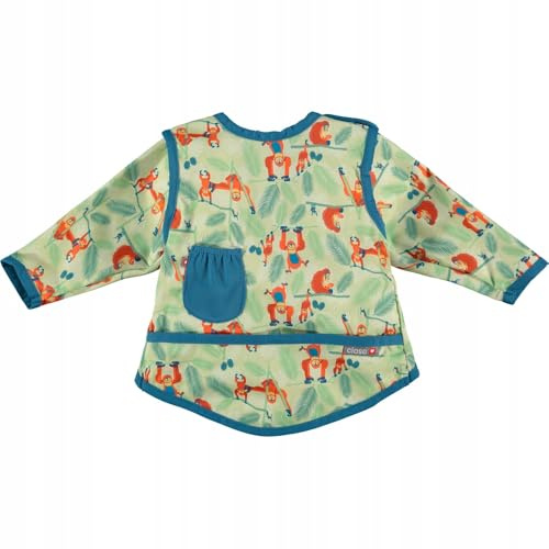 Close 2 Bib Baberos Impermeables De Manga Larga Con Bolsillo Frontal De 6 A 18 Meses De Edad, Lavable A Máquina A 40 Grados, Estampado De Orangután, Talla Única Unisex Bebé, color Verde Azulado, M