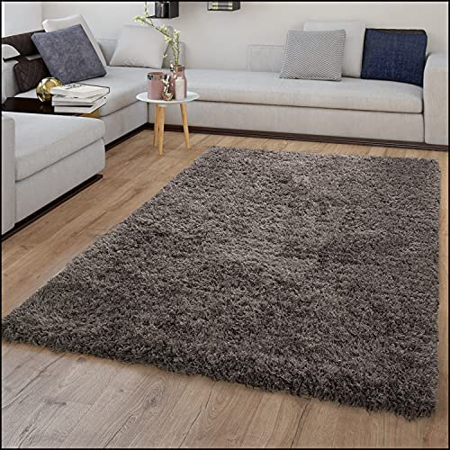 TT Home Alfombra Pelo Largo Mullida Moderna Shaggy Flokati Acogedora Uniforme Antracita, Tamaño:Ø 200 cm Quadrat