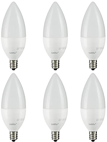 Sunlite LED B11 Frosted Torpedo Tip Chandelier Light Bulb, 4.5 Watts (40W Equivalent) 300 Lumens, Candelabra E12 Base, Dimmable, ETL Certified, 5000K Daylight, 6 Count
