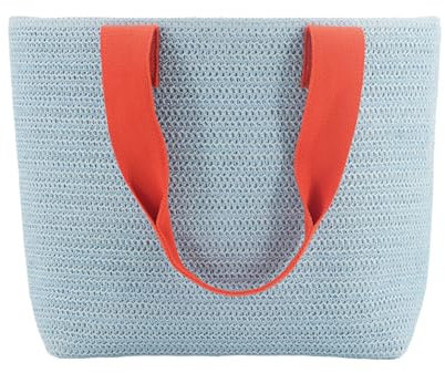 REMEMBER Korbtasche Pale blue mit Druckknopf aus Papierstroh und Baumwolle