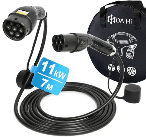 EV Ladekabel Typ 2 für Elektroauto und PHEV 11KW 16A 3-phasig 7m, in chic-schwarz, IP54 Wind-, Regen- und staubbeständig