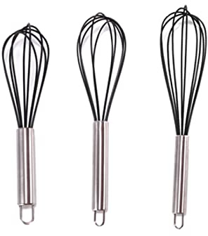 Cheeroyal Lot de 3 fouets en silicone, fouets en silicone de cuisine Agitateur à œufs coloré en silicone avec poignée en acier inoxydable pour la cuisson au four (8/10/12 pouces) (ensemble 2)