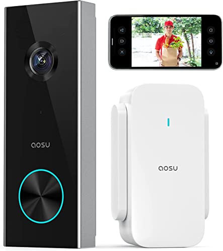 aosu videocitofono senza fili da esterno HD 2K videocitofono wifi alimentato a batteria, Rilevamento umano AI, funzionante con Alexa, 2.4 GHz WLAN, audio bidirezionale (Black)