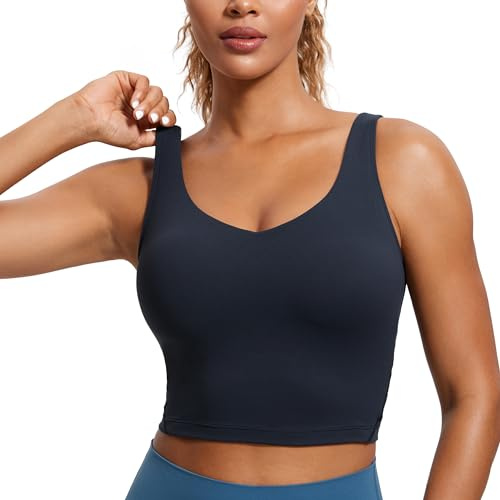 CRZ YOGA Butterluxe Dam V-ringad Longline Sports Bh - Vadderat Träningskropp Med Inbyggd Bh Twilight Blue M