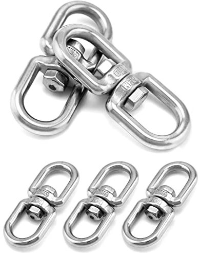 QWORK® 5 Pezzi M6 Ganci Girevoli Girevole a 360° in Acciaio Inossidabile 304, Ideale per Sedie Sospese, Sacchi da Boxe, Griglie Girevoli, 6mm 150 kg