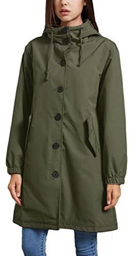 ORANDESIGNE Cappotti Impermeabili da Donna Trench Cappotto Autunno Inverno Giacca a Vento con Cappuccio Cappotto Antipioggia Lungo Casual Allentata Giacca di Transizione A Army Green L