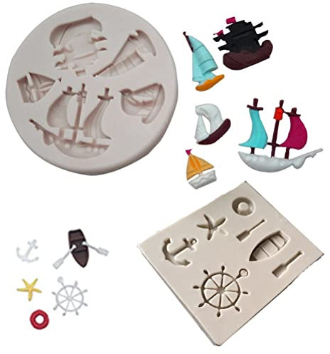 MiaLover 2 Stück Silikon-Kuchenform Ozean Wind Anker Ruder Fondant Form für Zuckerhandwerk Kuchen Bordüre Dekoration Cupcake Topper Zucker Handwerk Polymer Ton Seife