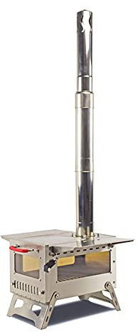 Camping Tent Stove Portable Wood Burning Stove with Glass Window Stainless Steel Campfire Grill Stove for Camping Tent,Shelters,Hunting,Outdoor Cooking