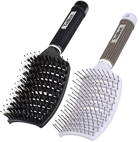 TaiBest Boar Bristle Hair Brush Set - Dry/Wet Hair Brushes Detangler for Fine, Thick, Curly Hair - Curved and Vented Hair Brush for Women, Men or Kids
