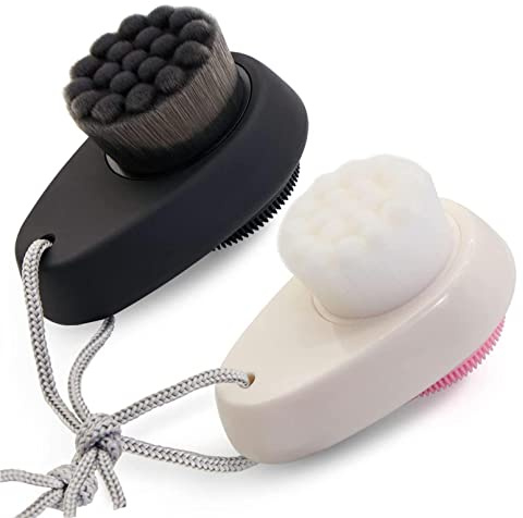 brossenettoyante visage,brosse nettoyante visagesilicone,nettoyants faciaux recto latérauxpour le nettoyage profond et lepelage,des brosses de nettoyage àpoils mous etdu pelage en silicone(noir+blanc)