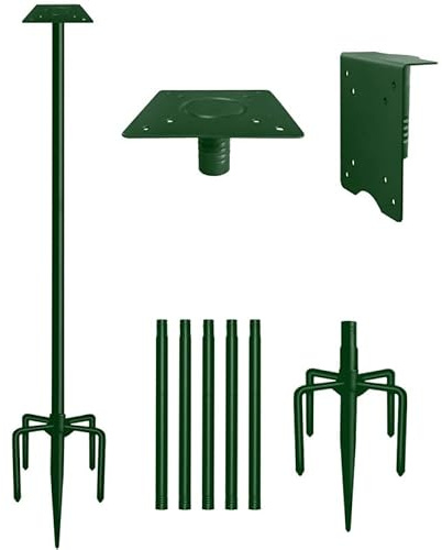 Sungaryard 238 cm kraftig fågelholksstångmonteringssats med frostad, fågelmatarstolssats med 5 spetsar bas och 2 tallrikar, för utomhusbruk, gård, trädgård, grön (fågelholk ingår inte)