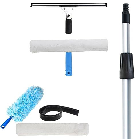 Limpiacristales Kit de herramientas de limpieza de ventanas con poste de extensión, equipo de lavado de ventanas con escobilla de goma y fregador Diseño 2 en 1, for paredes de vidrio de azulejos ( Col