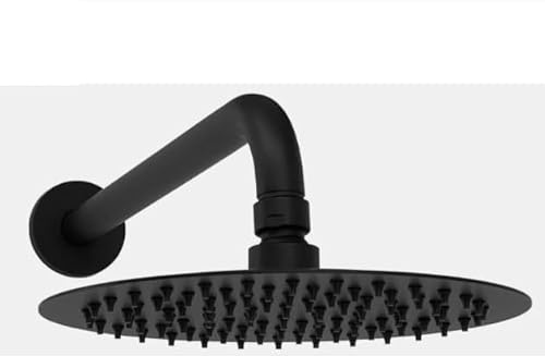 Noir Round Fixed Shower Head and Wall Arm | Matt Black Finish | 200mm Head | 335mm Wall Arm | Black Shower Head