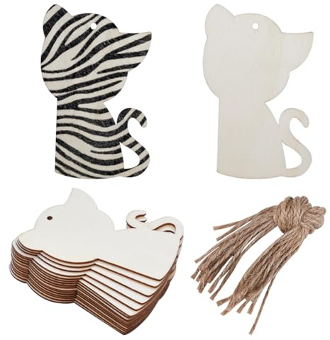 GORGECRAFT 20Stk Katzenholz Ausgeschnittene Weihnachtsanhänger Aus Holz 10.1x6.4cm Unlackierte Holzanhänger Hängende Scheiben Ornamente-Sets Mit Lochseilen Zum Basteln Hochzeit Weihnachten Geburtstag