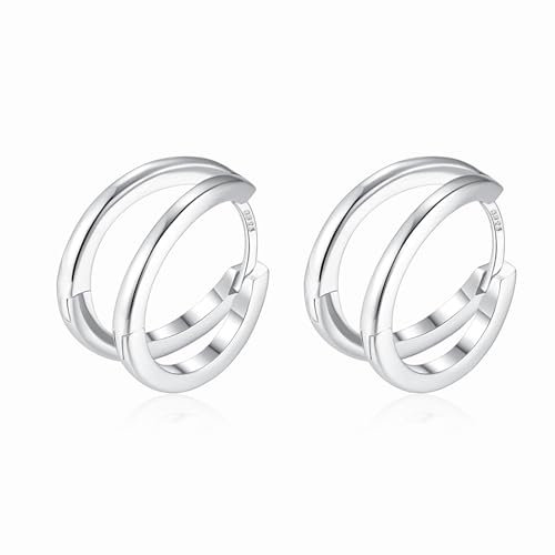 925 Silber Double Hoop Ohrringe Creolen, Kleine Hypoallergene Knorpel Huggie Ohrringe, Einzigartiges Geschenk für Frauen Mädchen 12mm (Doppelt Polierte)