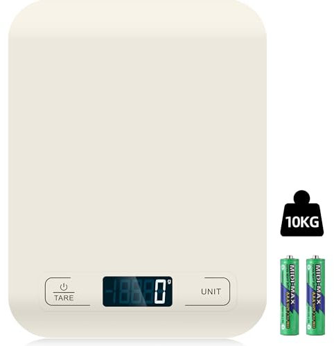 Báscula de cocina digital, 10 kg, con pantalla LCD y función de tara, báscula de cocina para hornear y cocinar, medir ingredientes, exactamente 1 g – (blanco)
