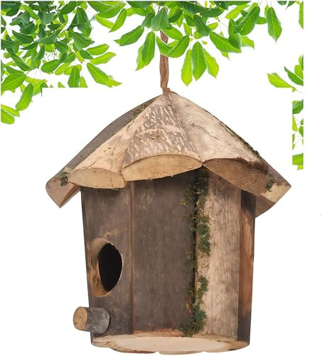 Loopunk Nido per Uccelli in Legno, Naturale Casetta per Uccelli in Legno, Nidi per Uccelli per Giardino Esterno Patio Nido Decorativo