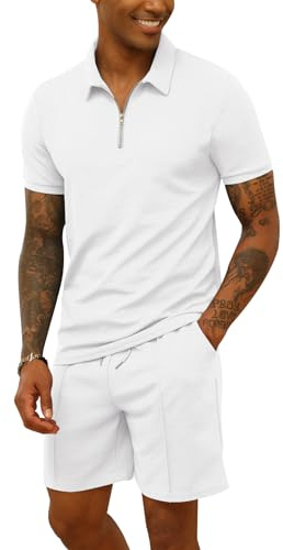 CTU Chándal para hombre, camiseta polo y pantalones cortos, 2 piezas, traje de verano, ropa deportiva