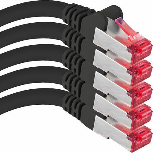 1aTTack.de 2m - Paquete de 5 - Cable LAN Ethernet Cat6 RJ45 - Negro - Cable de red de alta velocidad para streaming, juegos, TV y ordenador - Estable y duradero - Perfecto para redes domésticas y