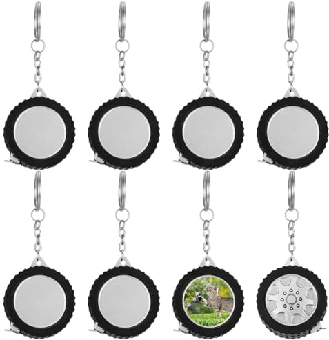 BAOZOON Lot de 8 mini mètres ruban à mesurer vierges par sublimation - 1 m - Porte-clés rétractable de poche pour mesurer le tissu (argenté)