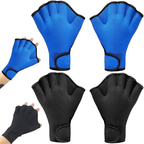 Jorzer Swim Gloves Nylon Webbed Swimming Gloves Protective Swimming Gloves with Wrist Strap Water Resistance Swim Gloves for Men Women Training Diving (L) 2 Pair.