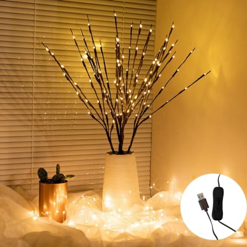 Ulalaza 77 cm Zweiglampe mit 6 Zweigen und 120 LED-Lampen USB-betrieben LED-beleuchtete Weidenzweige Vasenfüller Verwendung für Weihnachten Zuhause Party Dekoration im Innen- und Außenbereich