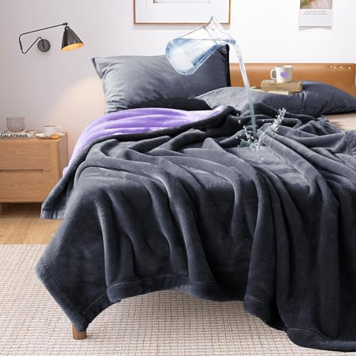 YISURE Manta Impermeable Gris 203x153 cm para Adultos, Mantas Lavables Gris y Morado para la Intimidad de Parejas Adultas, Tamaño Queen Funda Protectora Reversible a Prueba de Fugas Cubre Sofá Cama