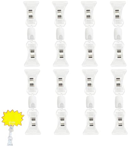 TUKEVA 8 stycken plastskylthållare klämma, prisskylt, klämma, merchandise, skylt, klämma, plast, vridbar skylt, hållare för varor, klämma på skylthållare, prisskylt (transparent)