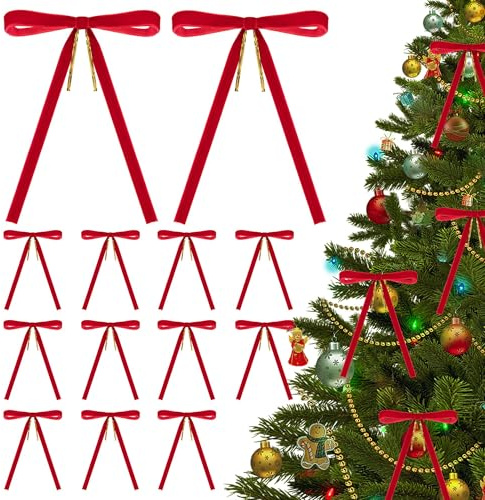 GIONAR 36 Stück Samt-Weihnachtskranz-Schleife – Weihnachtsbaum-Schleife – Vintage-Samtband-Schleifen, rustikales Handwerk, Geschenkschleifen für drinnen und draußen, Kränze, Girlande, Urlaub,