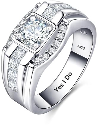 LOIPURI Mens Moissanite Wedding Ring, 0.8CT Round Cut D Color VVS1, 925 Sterling Silver Promise Band, 14K Gold Plated, Engagement & Anniversary Jewelry Gift for Him, Size 10