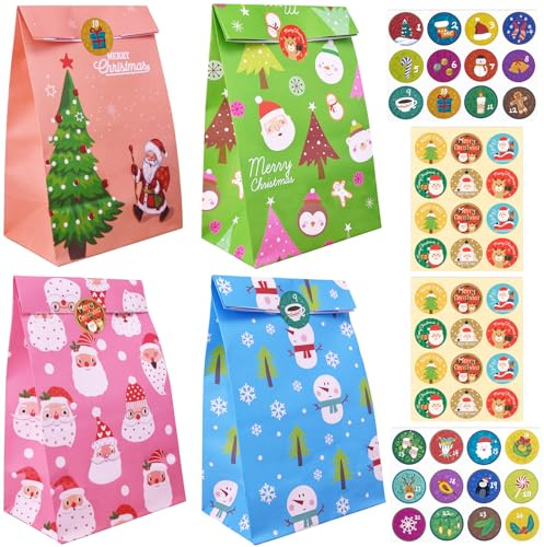 Tarocat 24 Stück Kleine Weihnachtstüten, 13 X 8 X 22 cm Papiertüten Weihnachten, Klein Papiertüten Weihnachten, Weihnachten Papiertüten für Weihnachten Süßigkeiten Party